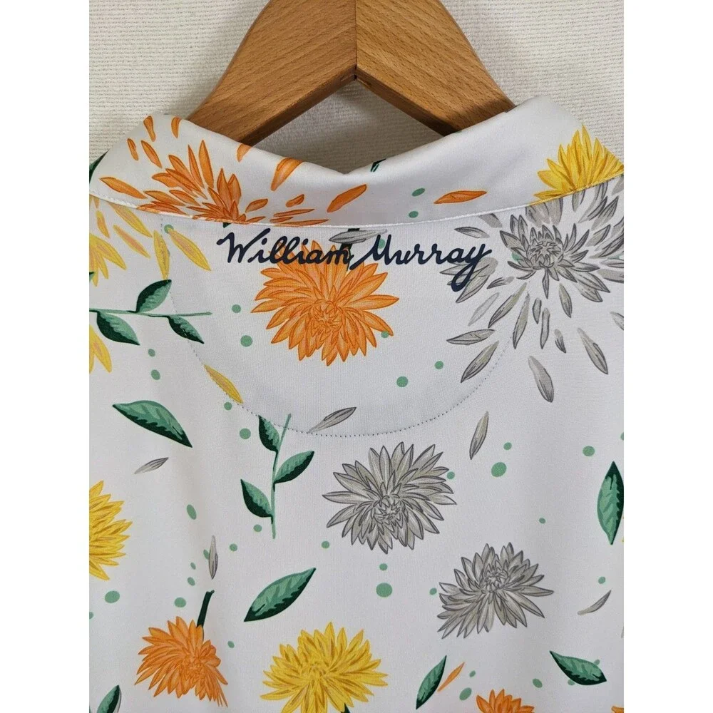 William Murray Golf Polo Shirt Men’s L XL Mums The Word White Floral Performance - Picture 10 of 12